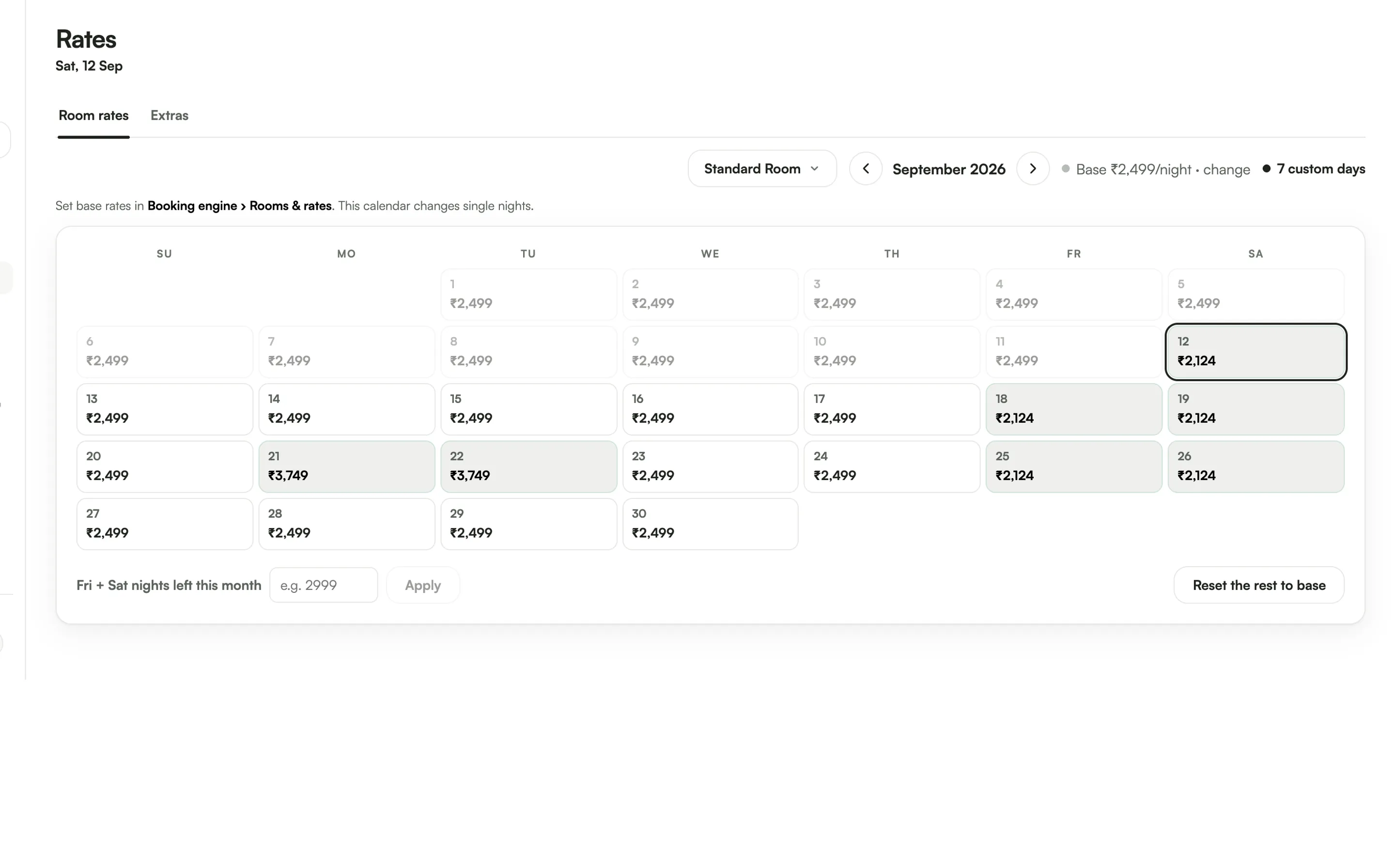 Room rates, day by day for each room type, the one place a rate is set.